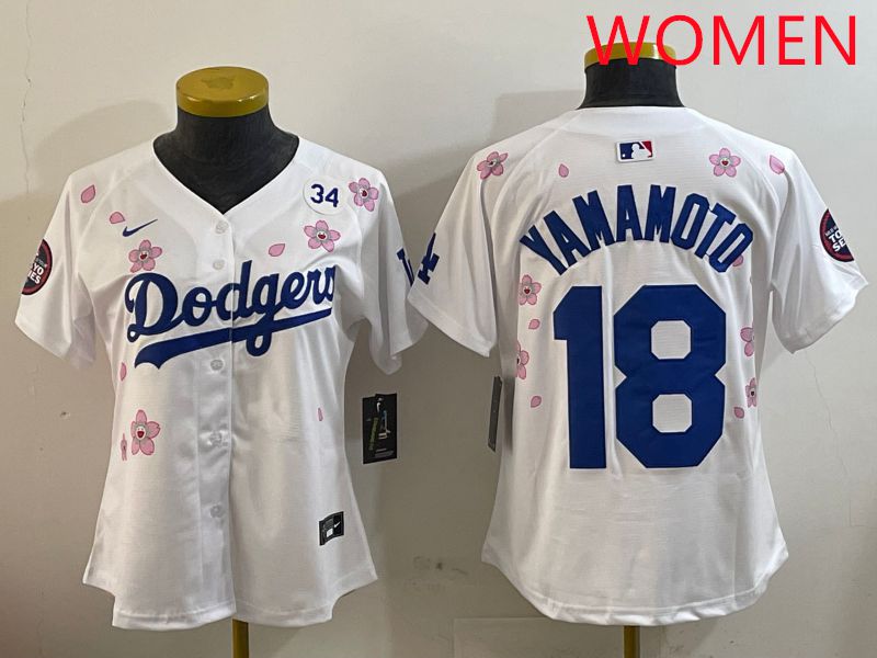 Women Los Angeles Dodgers #18 Yamamoto White Sakura Edition 2025 Nike MLB Jersey style 5